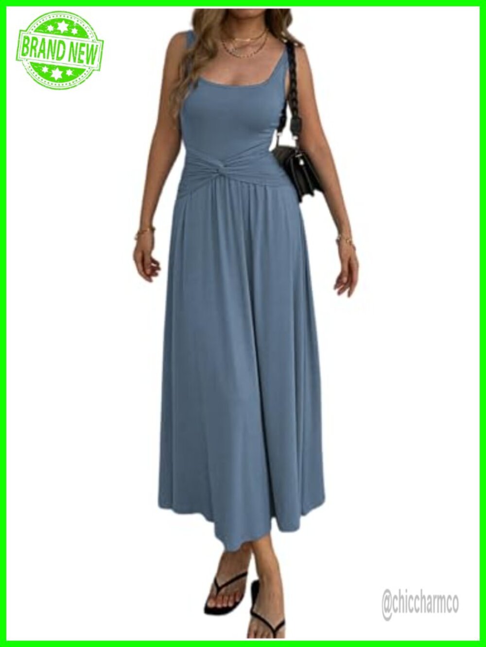 Mock Knot Front Sleeveless Square Neck Maxi Dress